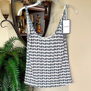 Brand New Lauren Moshi Zena Evil Eye Deep Plunge Back Tank Top Cream Blue